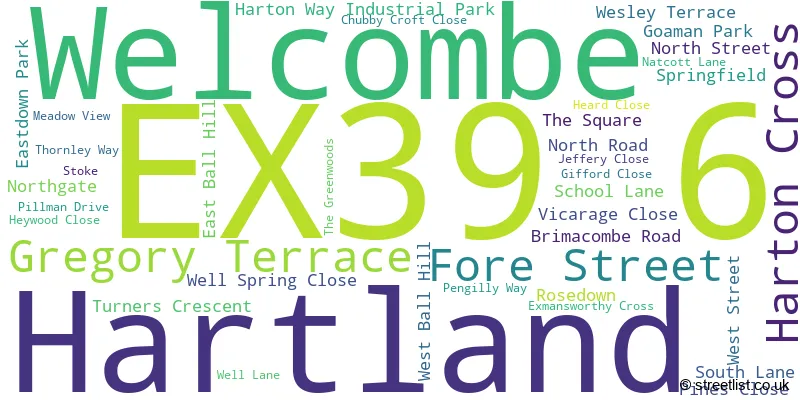A word cloud for the EX39 6 postcode